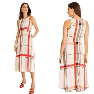 Ann Taylor Petite Plaid Flared Pocket Dress 0p Sleeveless Linen Blend